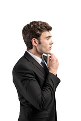 Side view of pensive businessman, isolated