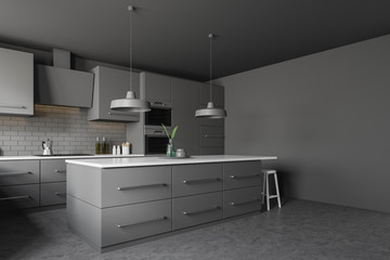 Dark gray kitchen corner with bar