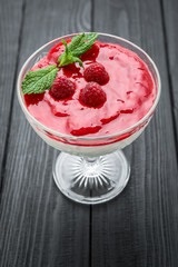 Traditional italian dessert vanilla strawberry panna cotta with fresh berries