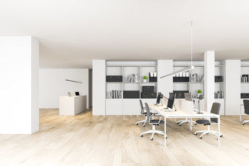 White open space office with reception