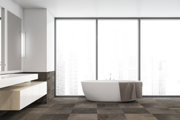 Naklejka na ściany i meble Panoramic white and gray bathroom interior