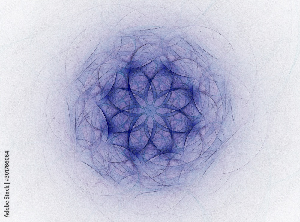 Poster particles of abstract fractal forms on the subject of nuclear physics science and graphic design. ge