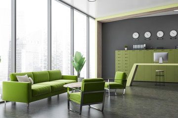 Corner of gray office waiting room