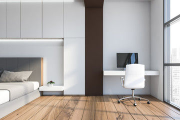 Fototapeta na wymiar White and brown home office interior