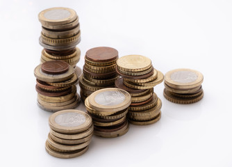 Rising stacks of euro coins, interest and growth concept