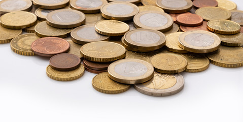 Rising stacks of euro coins, wealth and saving concept