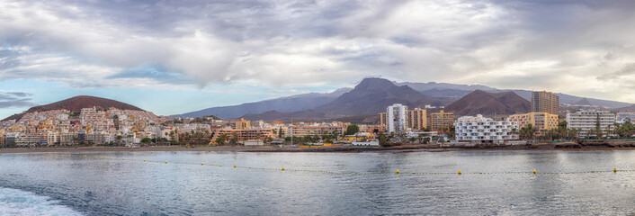 Panoramic view of Los Cristianos , popular place to vacation in Tenerife ,Canary Island.
