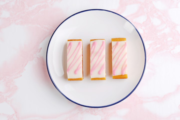 top view three slices of english angel cake slices