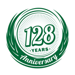 One hundred and twenty-eight years anniversary celebration logotype. 128th anniversary logo. Vector and illustration.