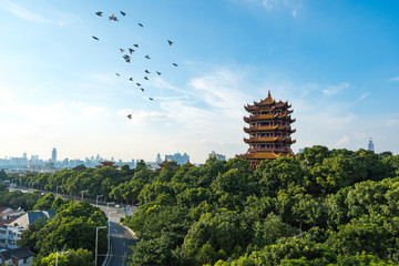 The yellow crane tower , located on snake hill in Wuhan, is one of the three famous towers south of yangtze river,China.