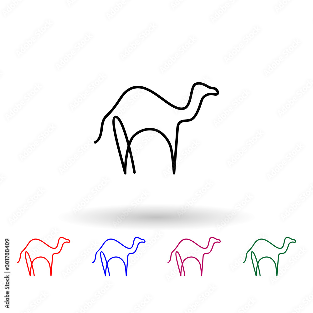 Poster camel one line multi color icon. simple thin line, outline vector of animals one line icons for ui a