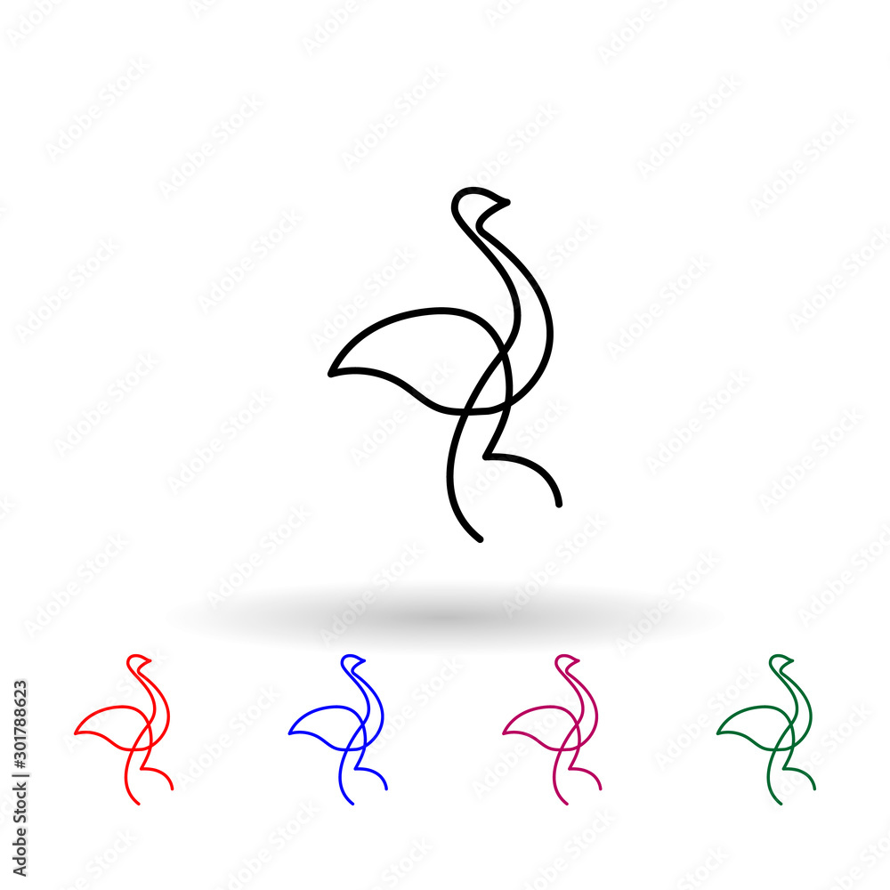 Poster ostrich one line multi color icon. simple thin line, outline vector of animals one line icons for ui