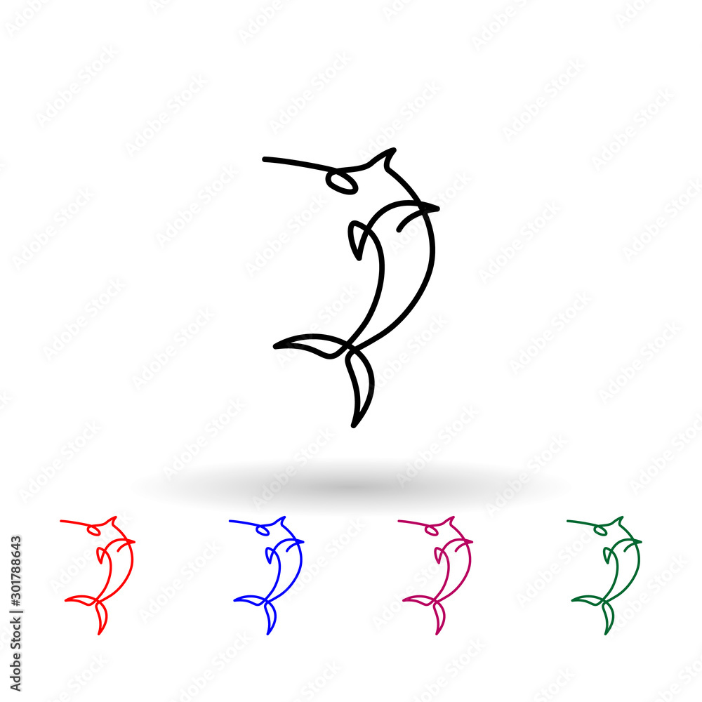Poster saw nose shark one line multi color icon. simple thin line, outline vector of animals one line icons
