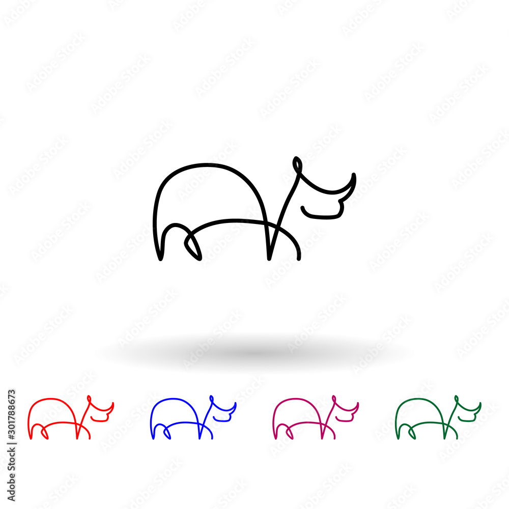 Poster rhinoceros one line multi color icon. simple thin line, outline vector of animals one line icons for