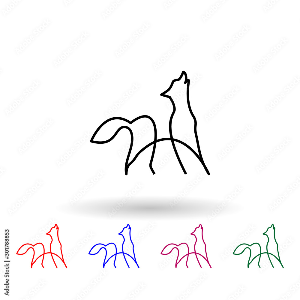Poster wolf one line multi color icon. simple thin line, outline vector of animals one line icons for ui an