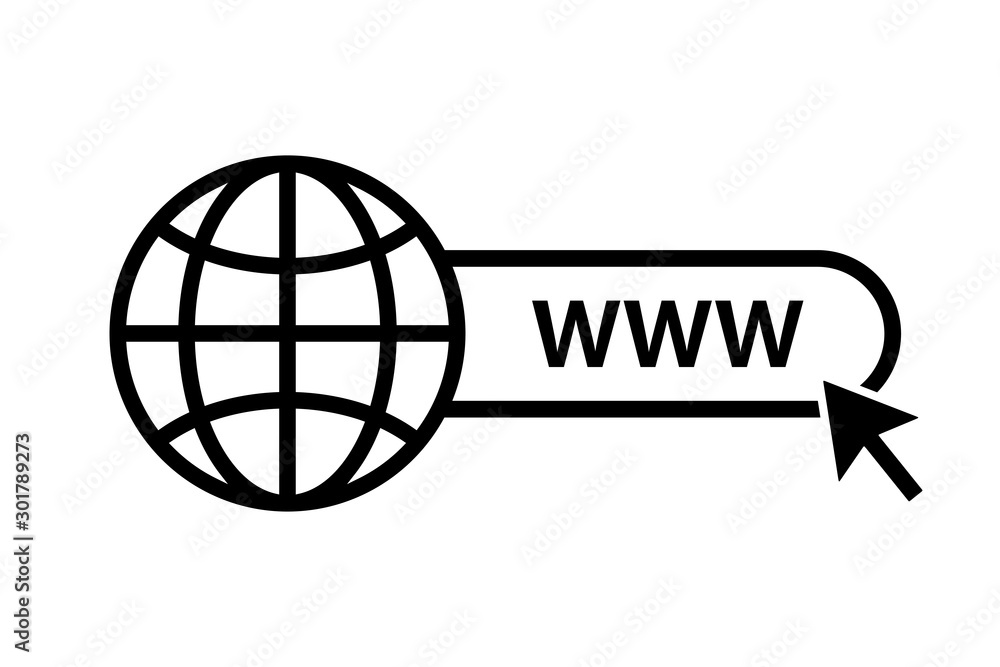 Aufkleber Web icon. WWW sign. Search www vector icon. Web hosting technology. Globe hyperlink icon. Isolated vector. Browser search website page.