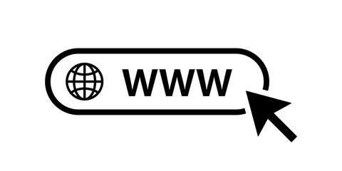 Web icon. WWW sign. Search www vector icon. Web hosting technology. Globe hyperlink icon. Isolated vector. Browser search website page. - obrazy, fototapety, plakaty