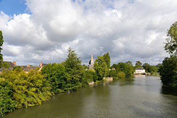 Fototapeta na wymiar The Loir river at Nogent-sur-Loir, Sarthe, France