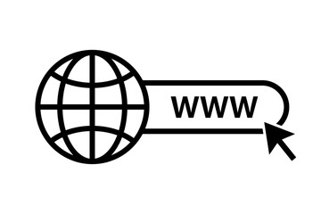Web icon. WWW sign. Search www vector icon. Web hosting technology. Globe hyperlink icon. Isolated vector. Browser search website page.