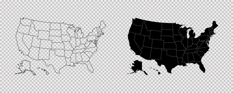 United states map. High detailed USA map. Linear icon. Transparent background. Vector isolated elements. Usa map icon line symbol.