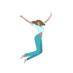 Fototapeta premium Vector woman joy pose isolated character, business girl illustration, happy girl jumping 