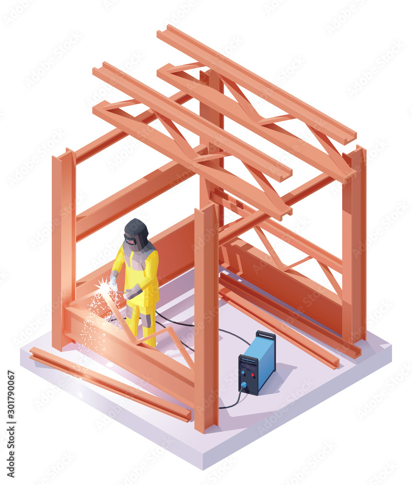 Wall mural Vector isometric welder at welding work