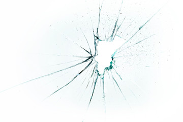 broken and cracked glass with hole