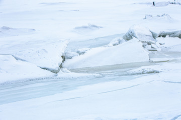 Fototapeta na wymiar The Ice pressure ridge on the river. Norway, Finnmarks.