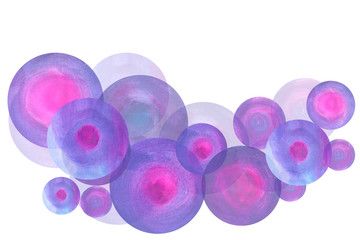 Banner with purple-pink circles. Hand drawn watercolor pattern isolated on white background