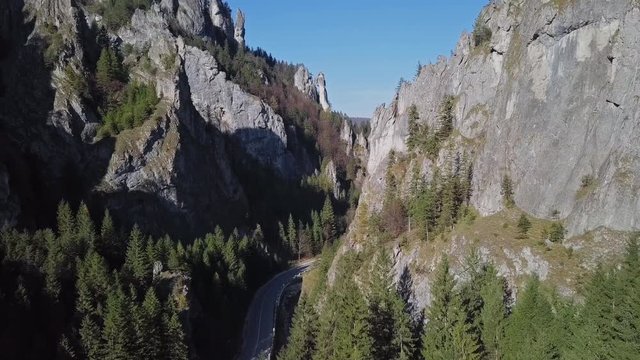 Flying inside of Vratna Valley canyon, Mala Fatra mountain range, Slovakia