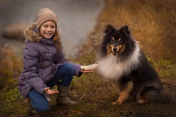 girl and dog