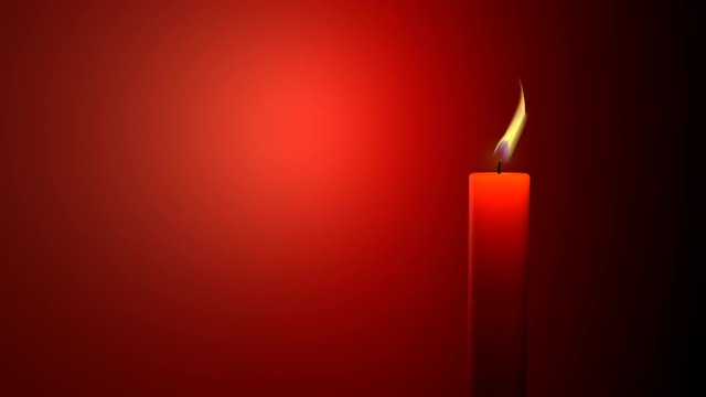 minimalist Loop of Close up of lit candle in the wind with red background