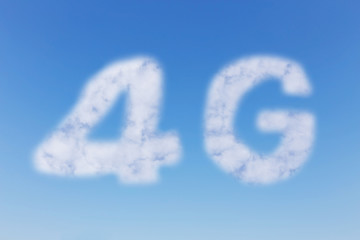 Fototapeta premium Clouds in the shape of 4G symbol with a blue sky as the background.