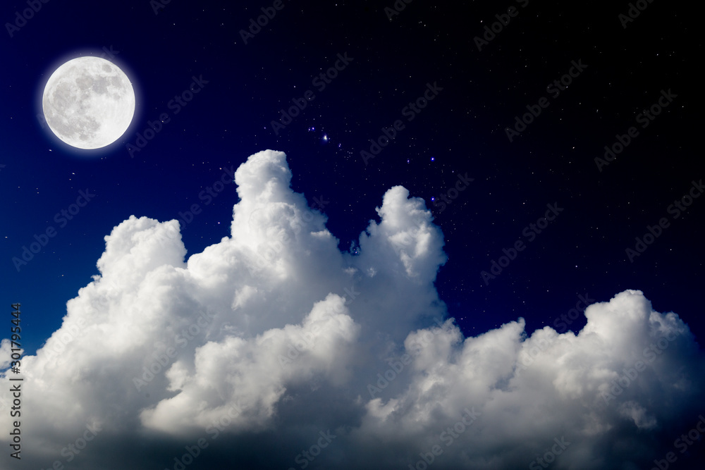 Canvas Prints full moon with starry and clouds background. romantic night.
