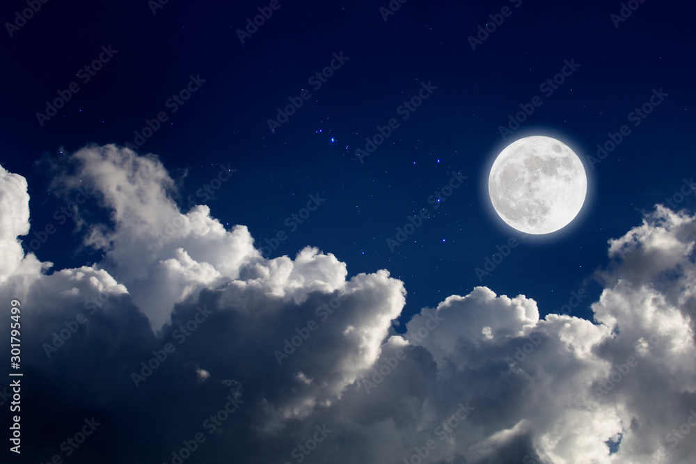 Canvas Prints full moon with starry and clouds background. romantic night.