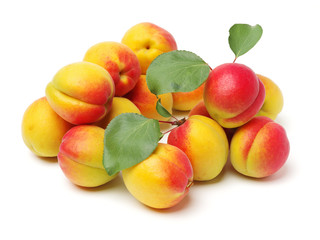 Fresh apricot fruits isolated on white background, with clipping path