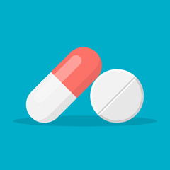 Pills flat icon isolated on white background. Vector illustration.