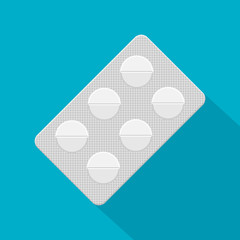 Pills in a blister pack isolated on white background. Vector illustration.