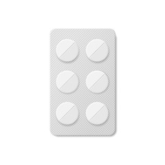 Pills in a blister pack isolated on white background. Vector illustration.