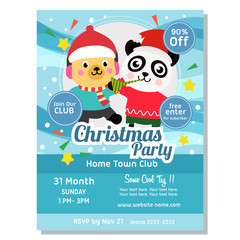 christmas poster template panda and dog decoration