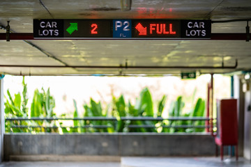 Automatic lighting board that show number of parking lots available which is general installed in...
