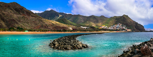 Amazing nature of volcanic Tenerife island - beautiful Las Teresitas beach, Canary islands of Spain