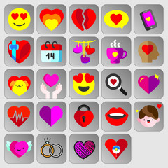 hearts and love simple icons collection.