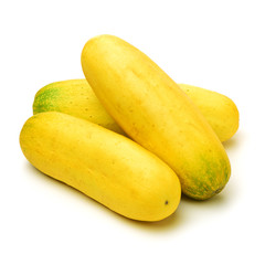 overripe cucumber on white background