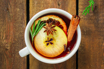 mulled wine, fragrant drink and festive mood atmosphere - concept New Year, Christmas. food...