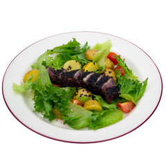 Tuna in sesame seeds with vegetables side dish without background