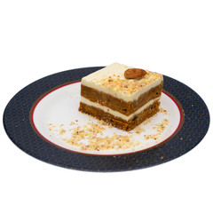 Dessert cake with nuts without background.