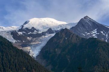Fototapeta premium Hike from Chamonix up to La Jonction glacier des Bossons. Mont Blanc Massif, French Alps, Chamonix, Bosson Glacier, France, Europe.