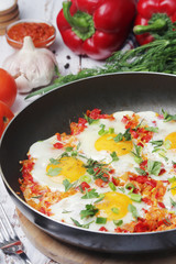 Fried egg with tomatoes and bread