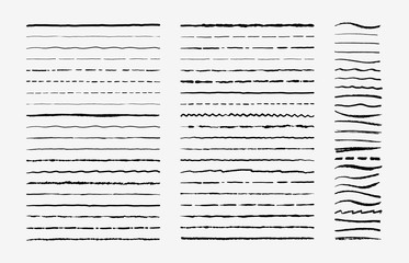 Hand drawn doodle brush lines. Vintage hand drawn underline border elements, pencil sketch stroke decoration. Vector illustrations monochrome pen marker scribble vintages ornament © SpicyTruffel